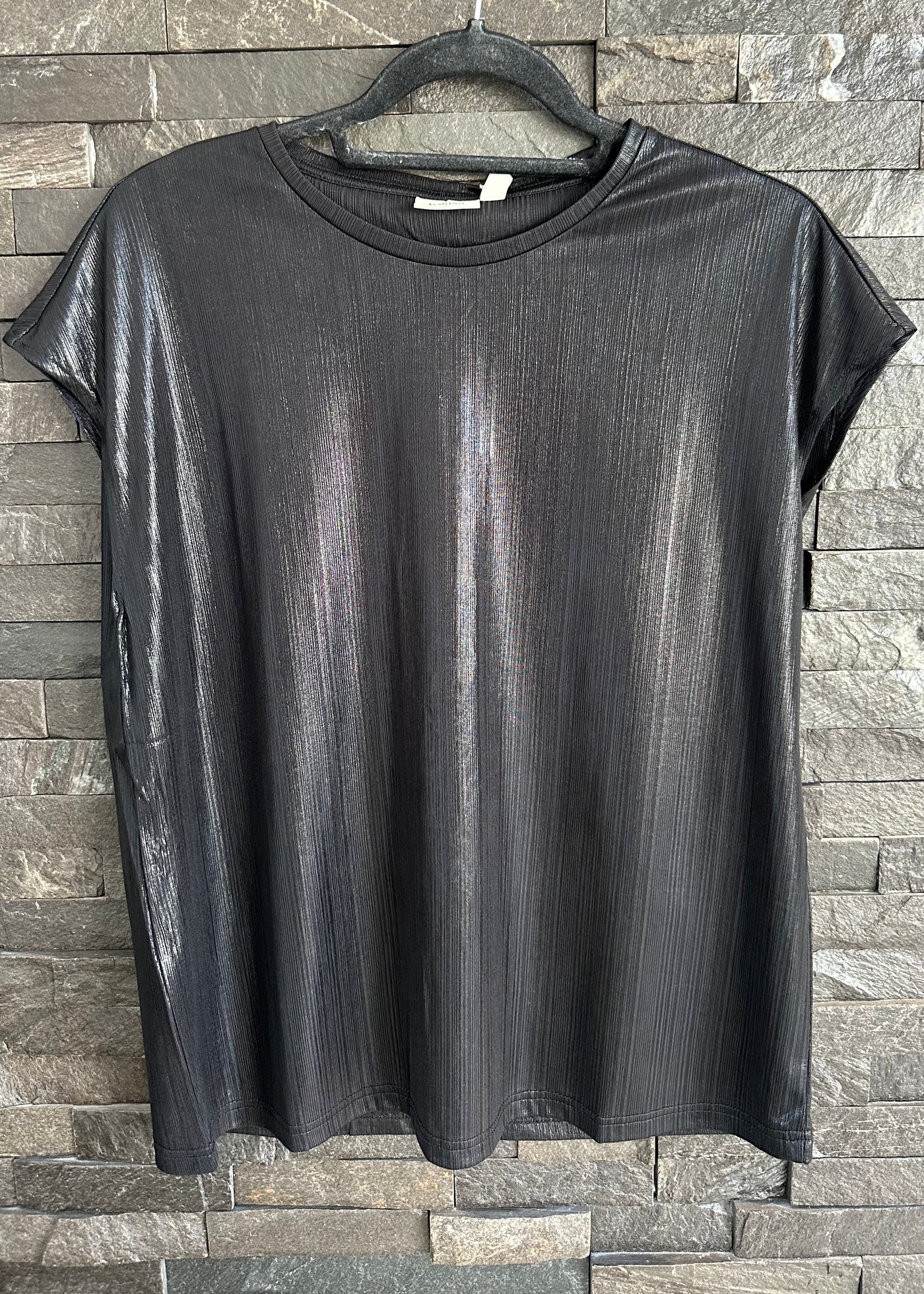 Fransa Black Metallic Talia Tee