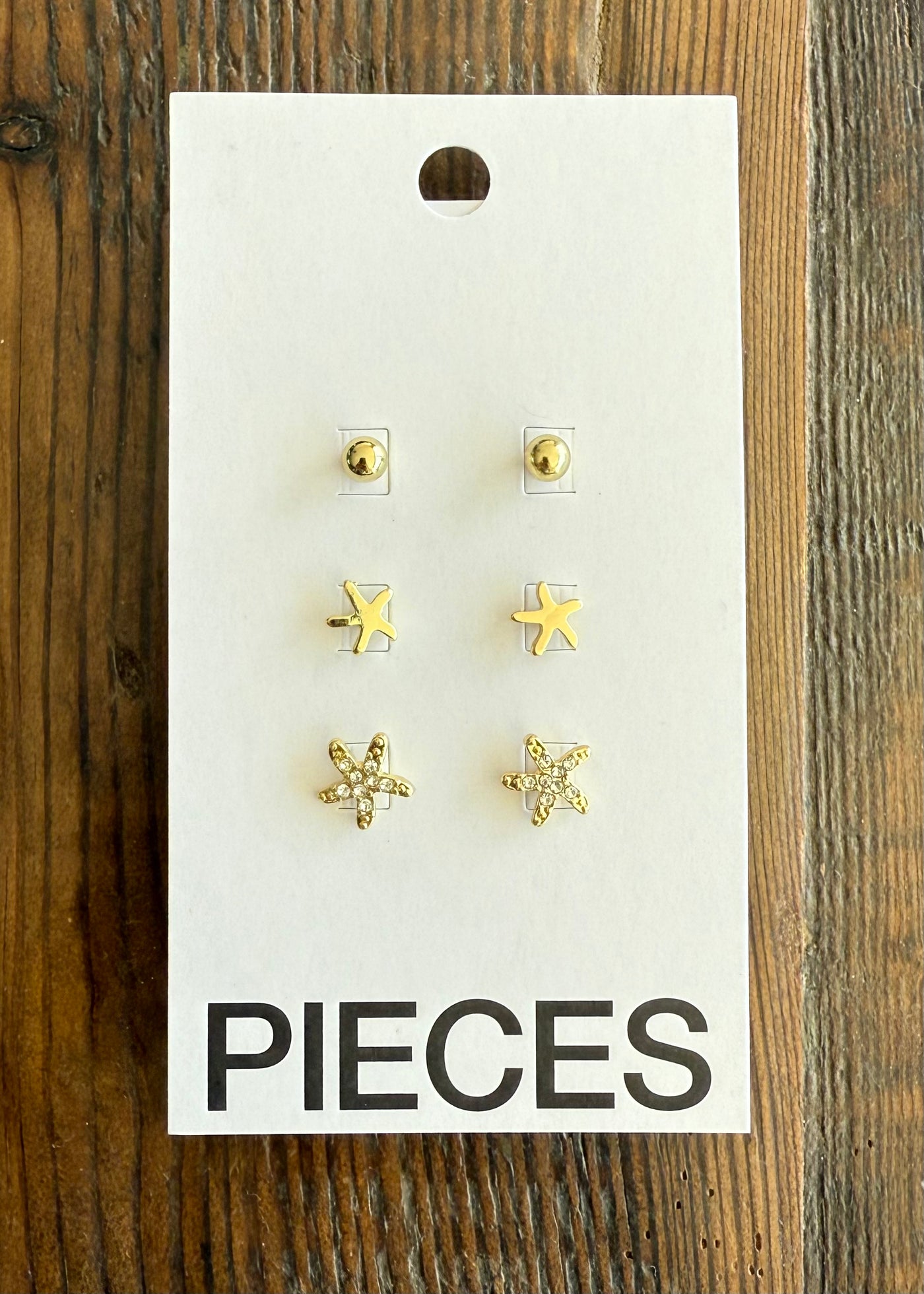 PIECES Gold Set of 3 Studs