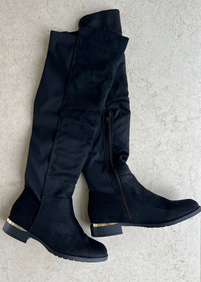 Black Suedette Knee High Boots