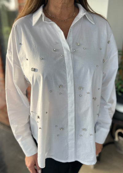 White Diamante Embellished Shirt