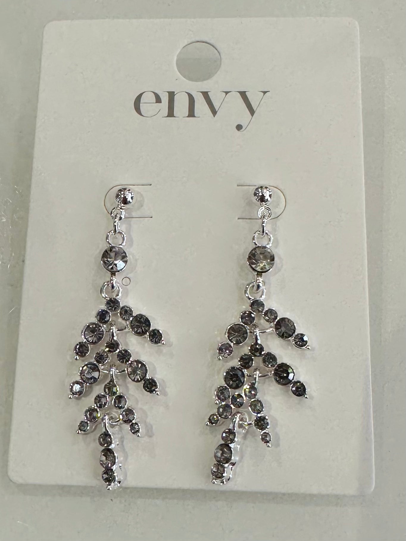 Silver Gem Leaf Earrings