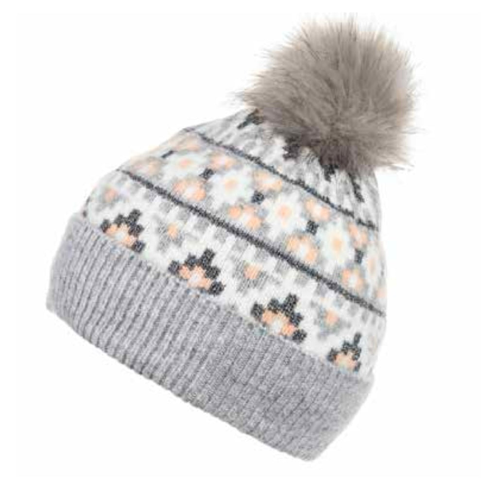 Grey, Peach & Cream Pom Pom Hat