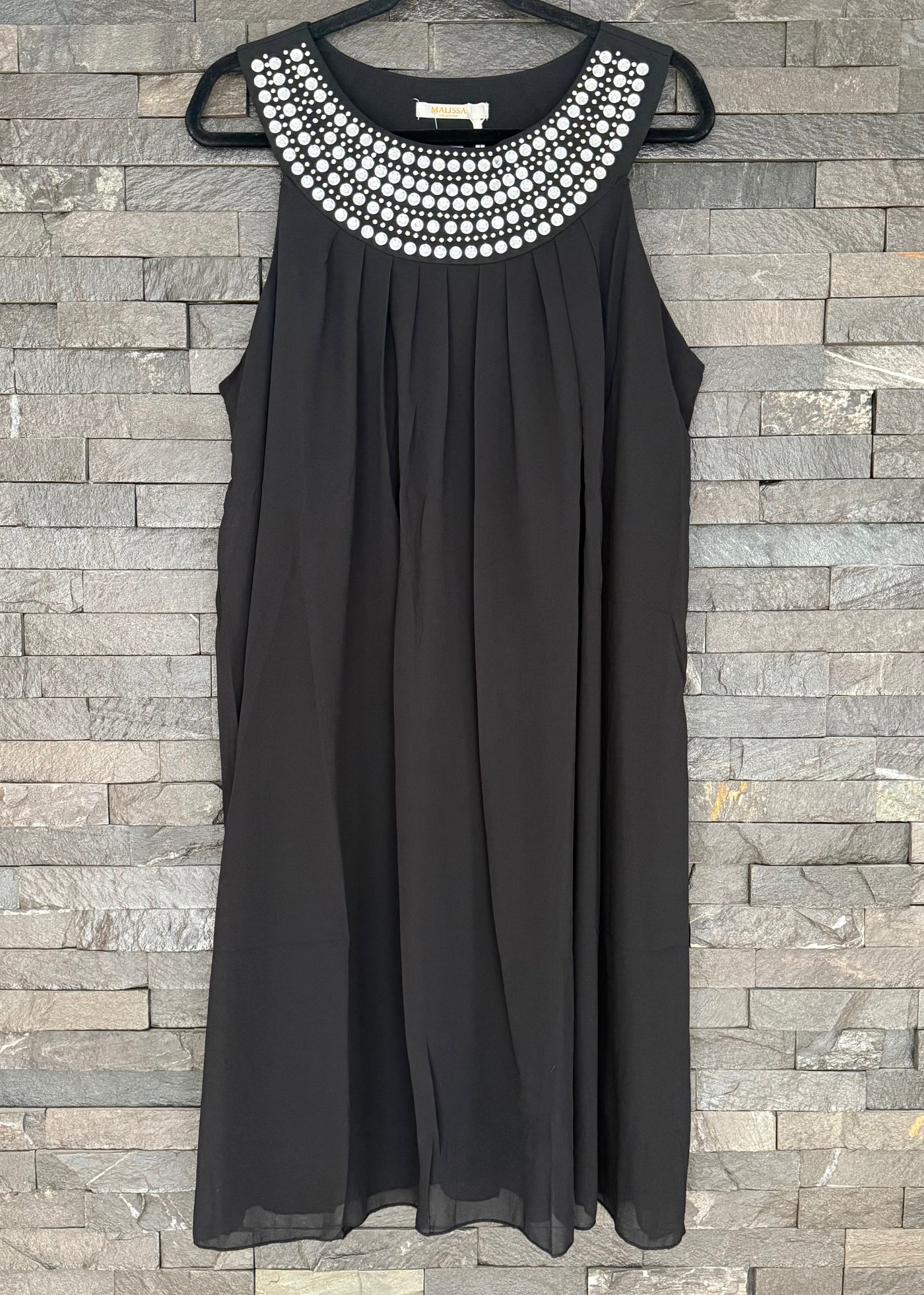 Black Gem Embellished Neckline Dress