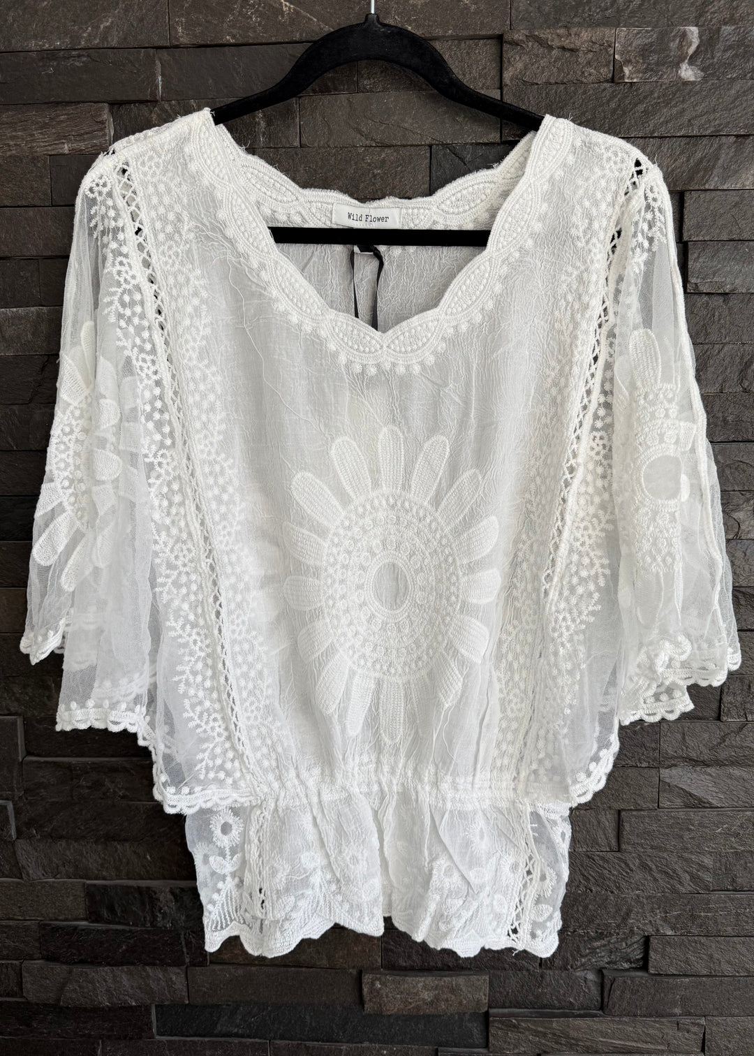 White Sunflower Lace Sleeve Top