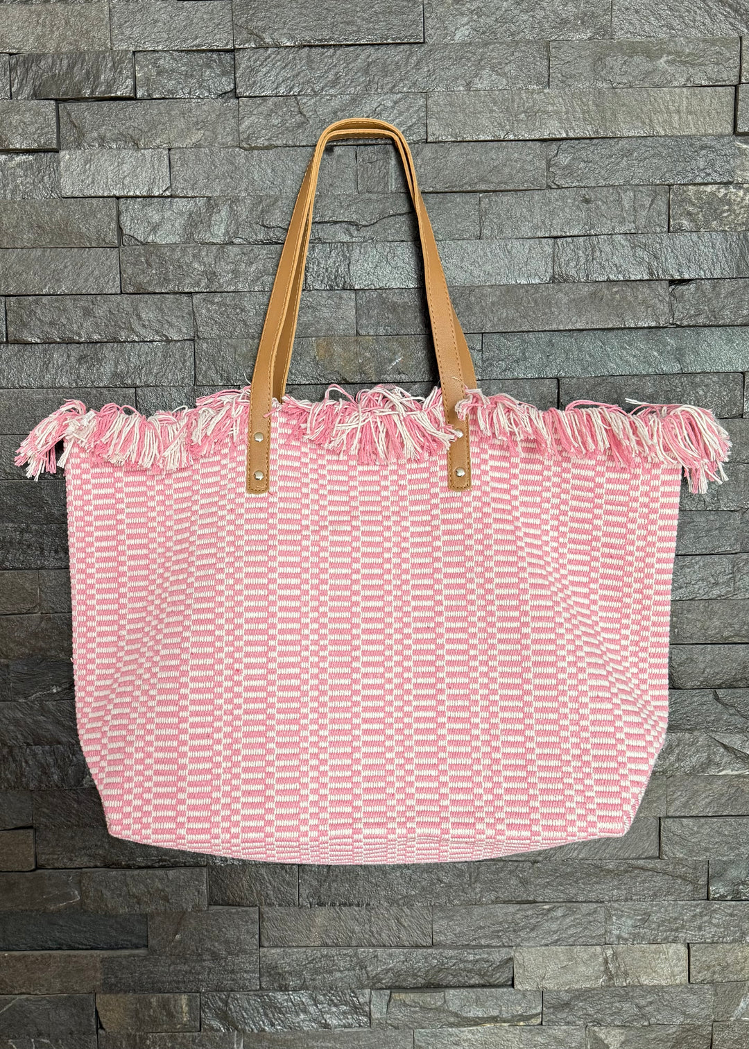 Pink Woven Beach Bag