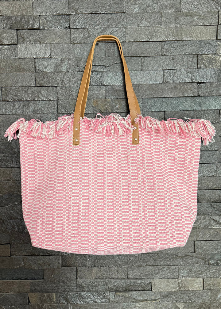 Pink Woven Beach Bag