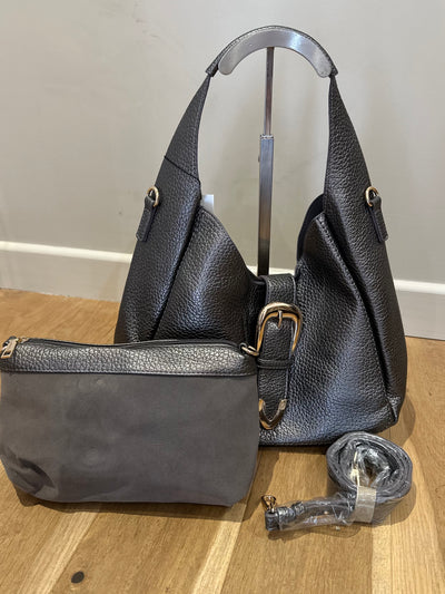 Pewter Slouch Buckle Bag