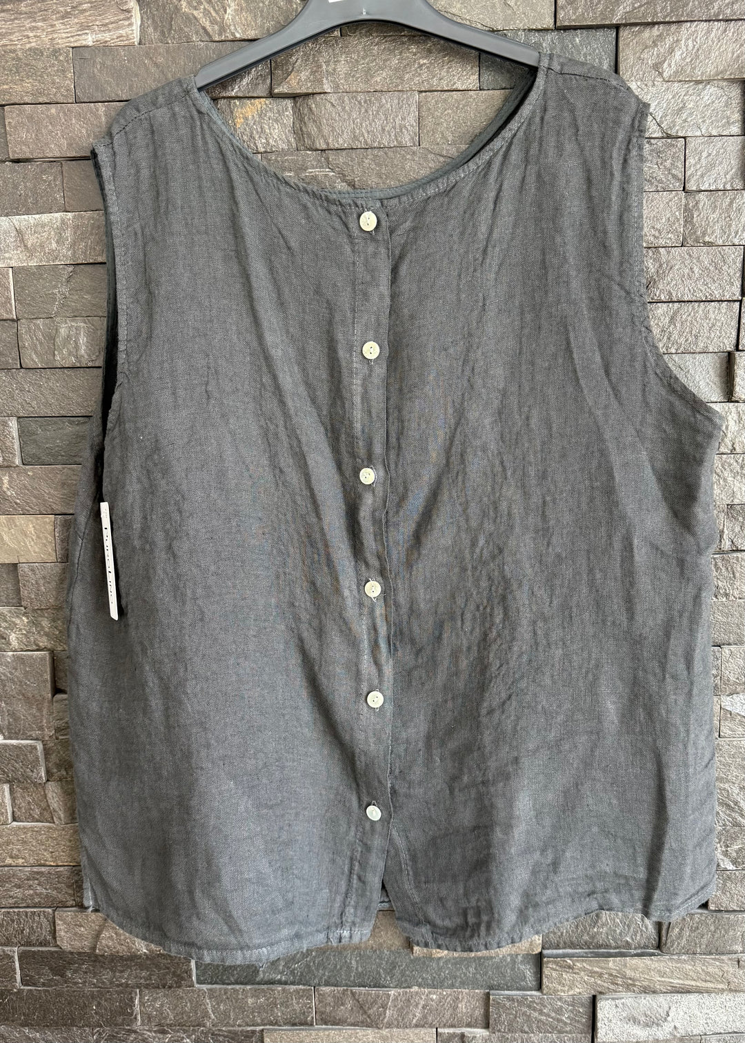 Charcoal Button Back Linen Top