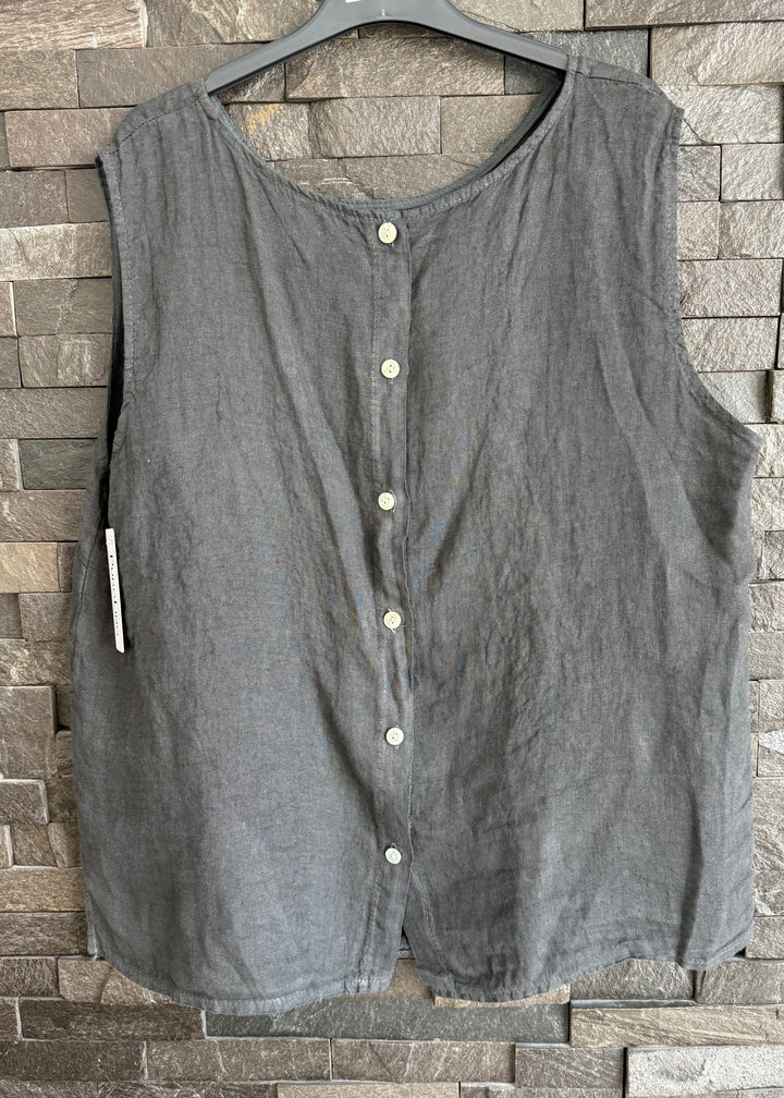 Charcoal Button Back Linen Top