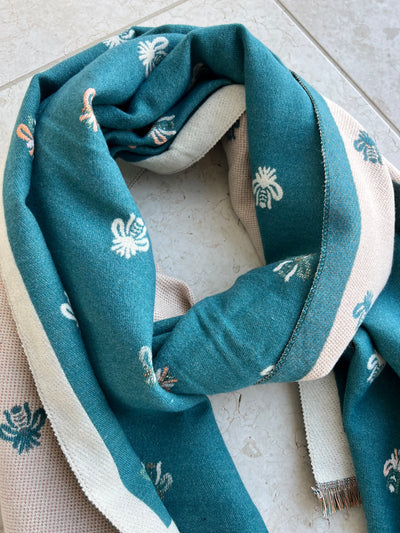 Teal Bee Scarf