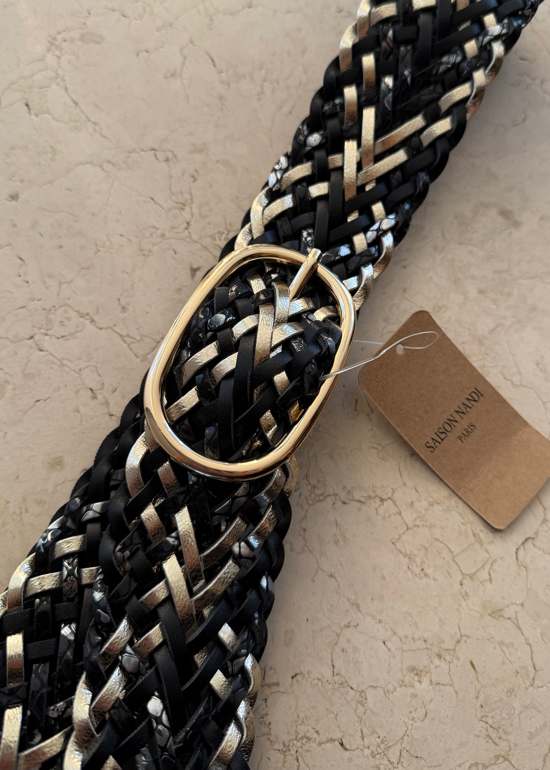 Black & Snake Print Woven Belt