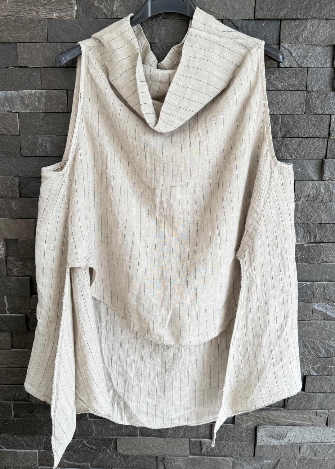 Stone Pinstripe Linen Hi Low Top