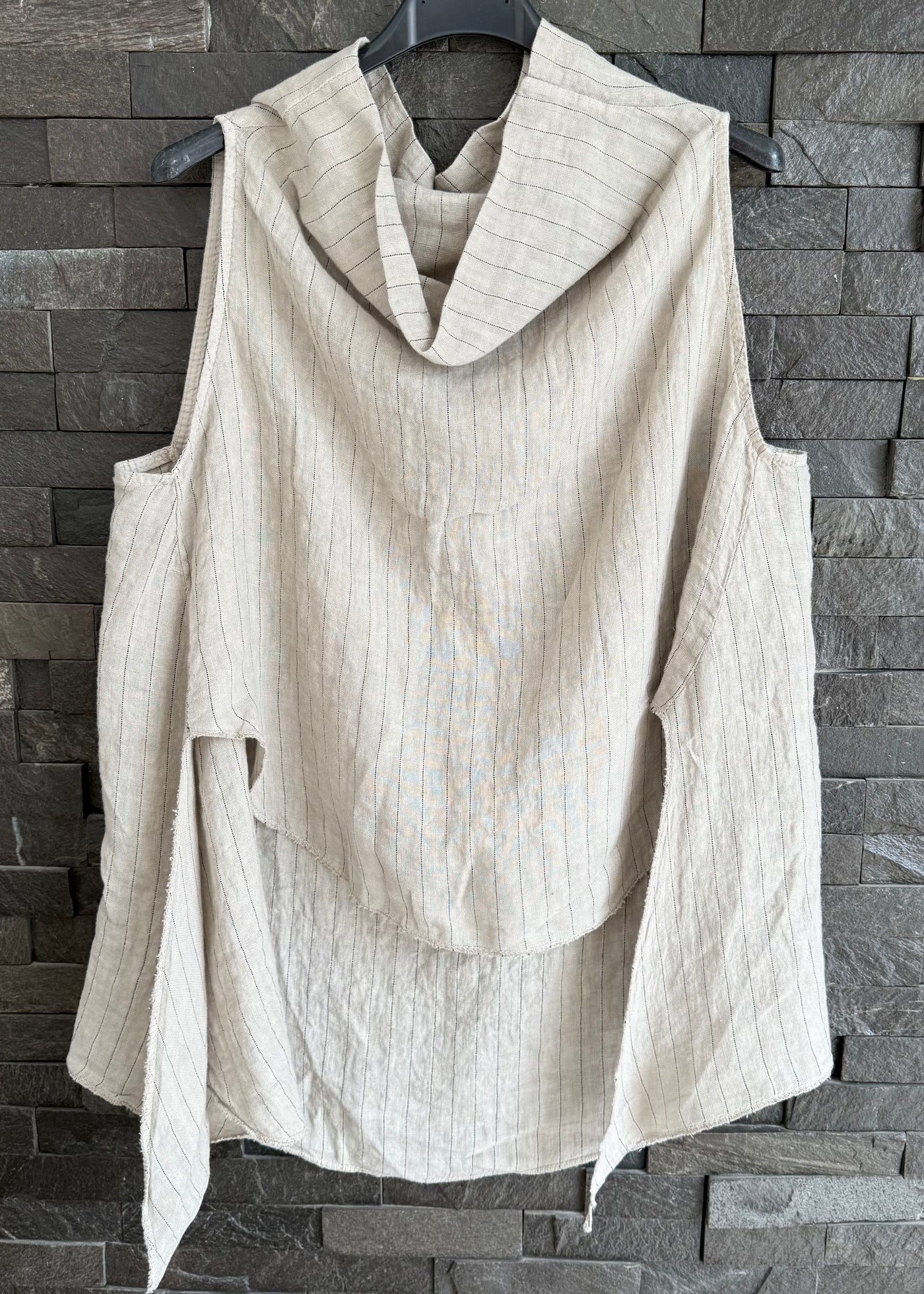 Stone Pinstripe Linen Hi Low Top