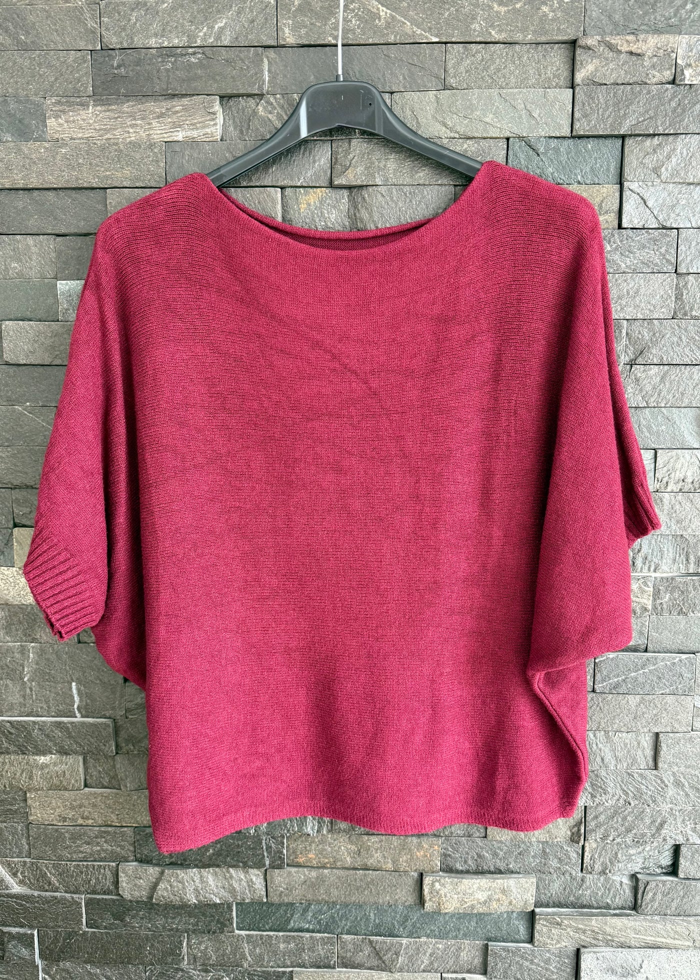 Wine Rib Edge Sleeve Jumper