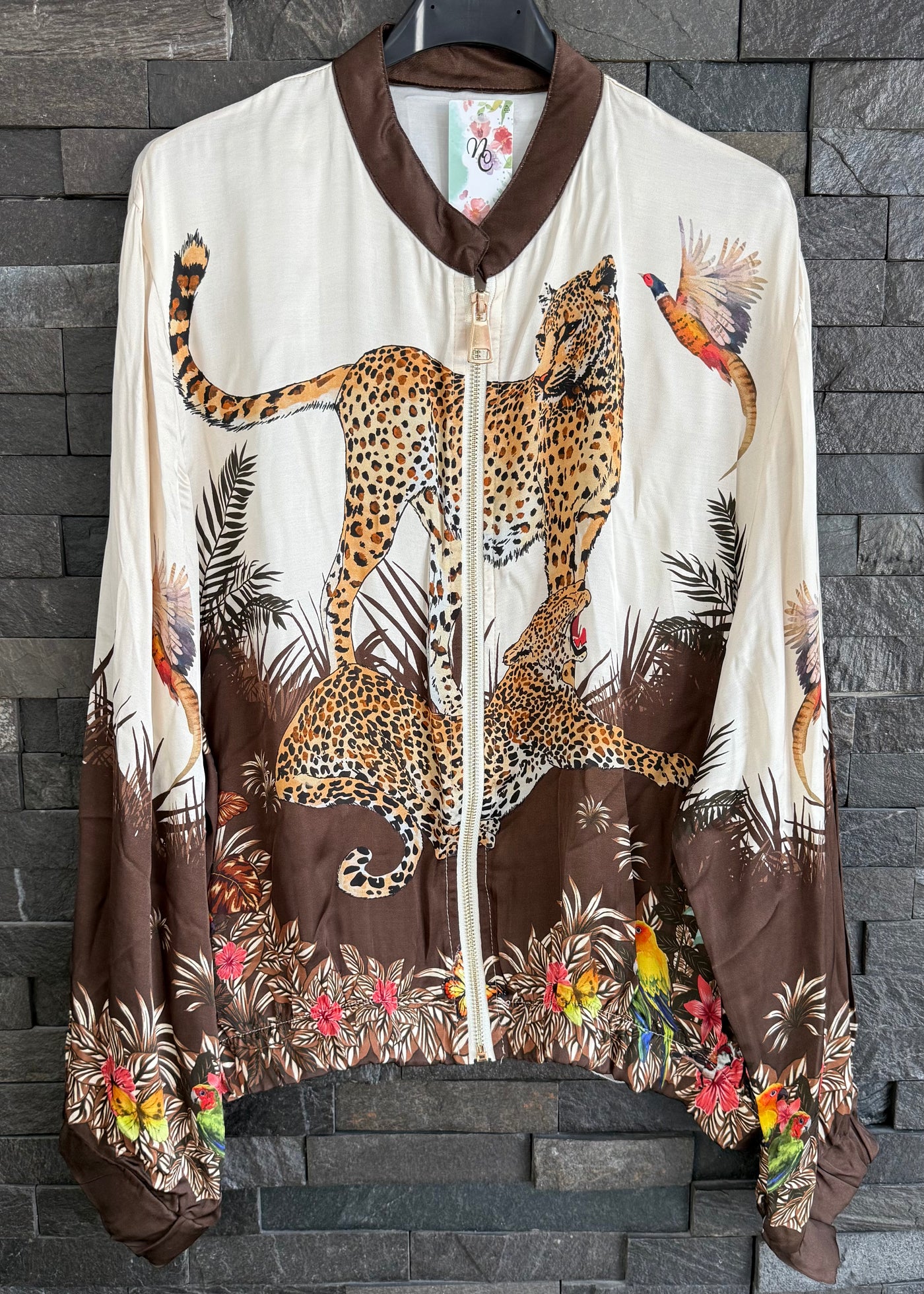 Silk Mix Leopard Bomber Jacket - Chocolate