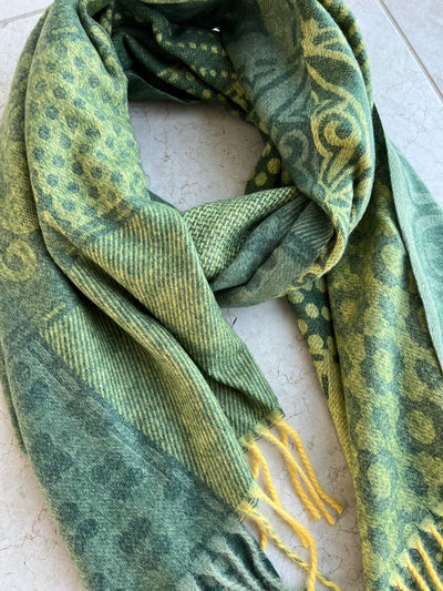 Green & Yellow Ornate Pattern Scarf