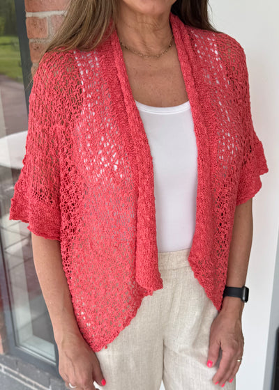 Coral Popcorn Cardigan