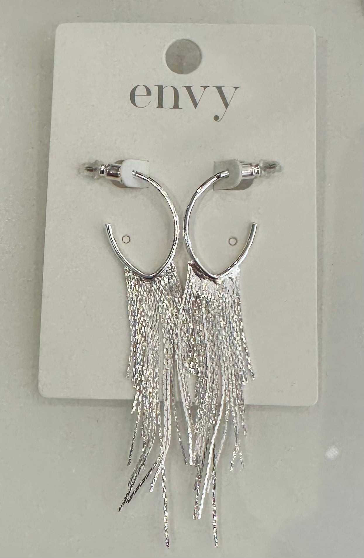 Silver Fringed Hoop Earrings