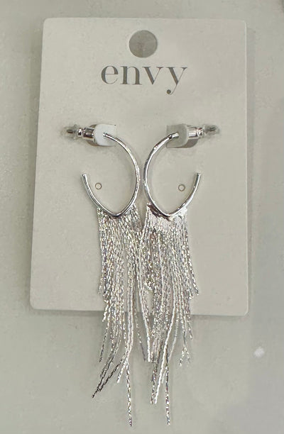 Silver Fringed Hoop Earrings