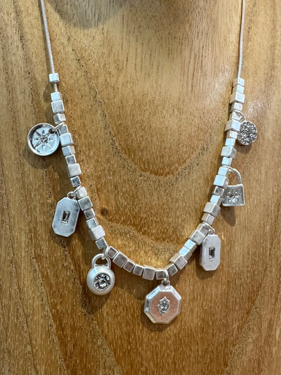 Matte Silver Charm Necklace