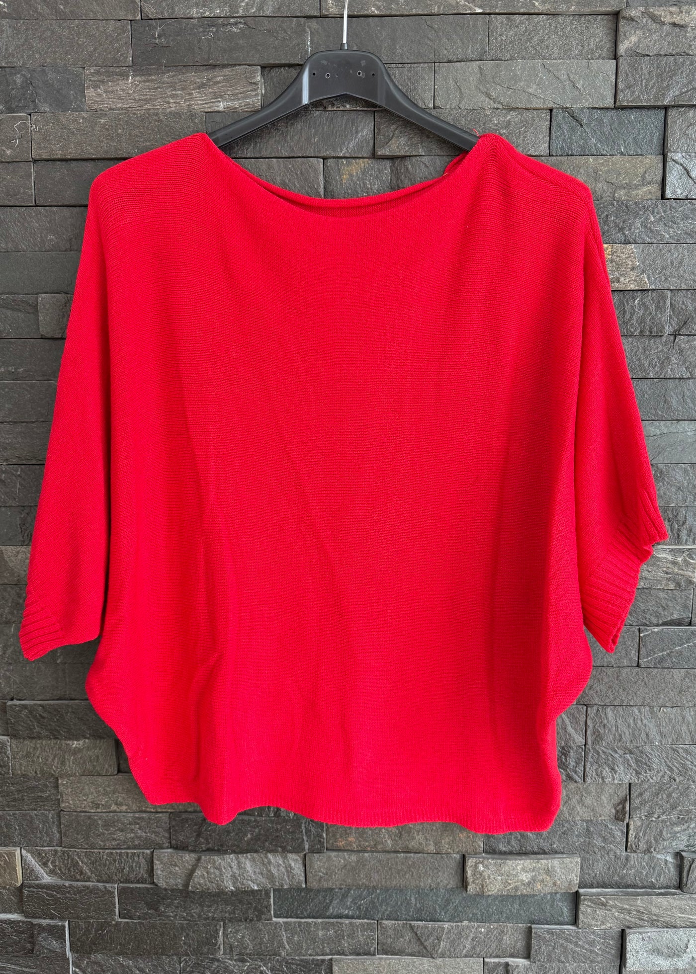 Red Rib Edge Sleeve Jumper