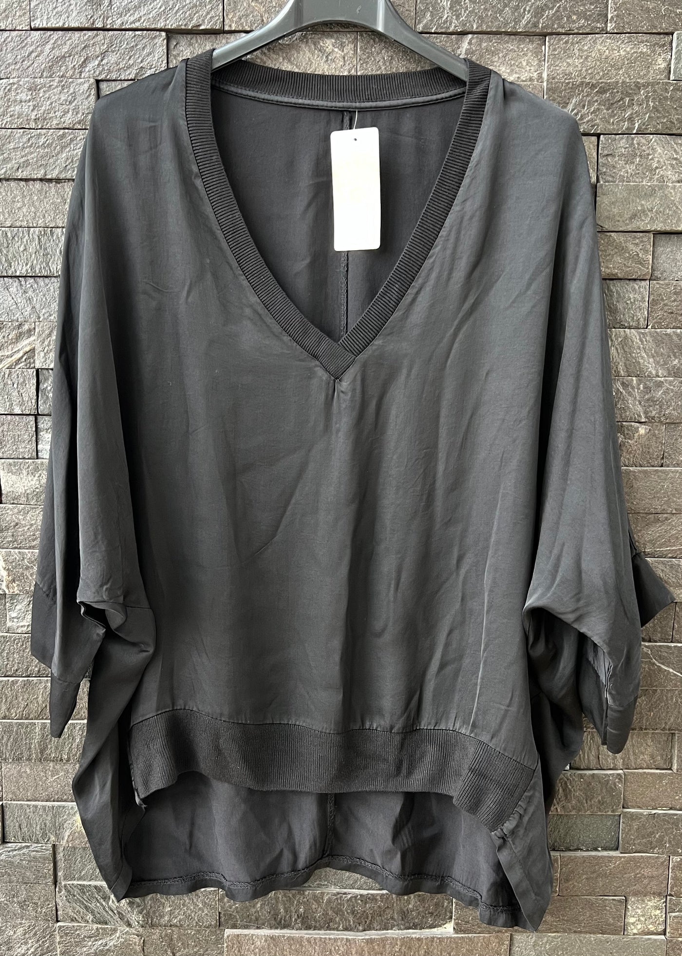 Black Satin Batwing Top