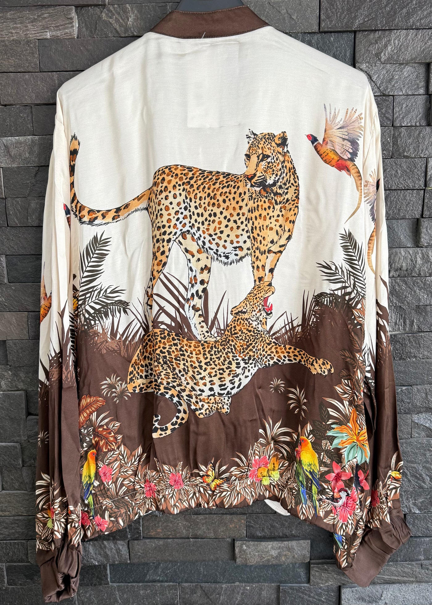 Silk Mix Leopard Bomber Jacket - Chocolate