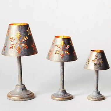 Set of 3 Gold Snowflake Tealight Lamps