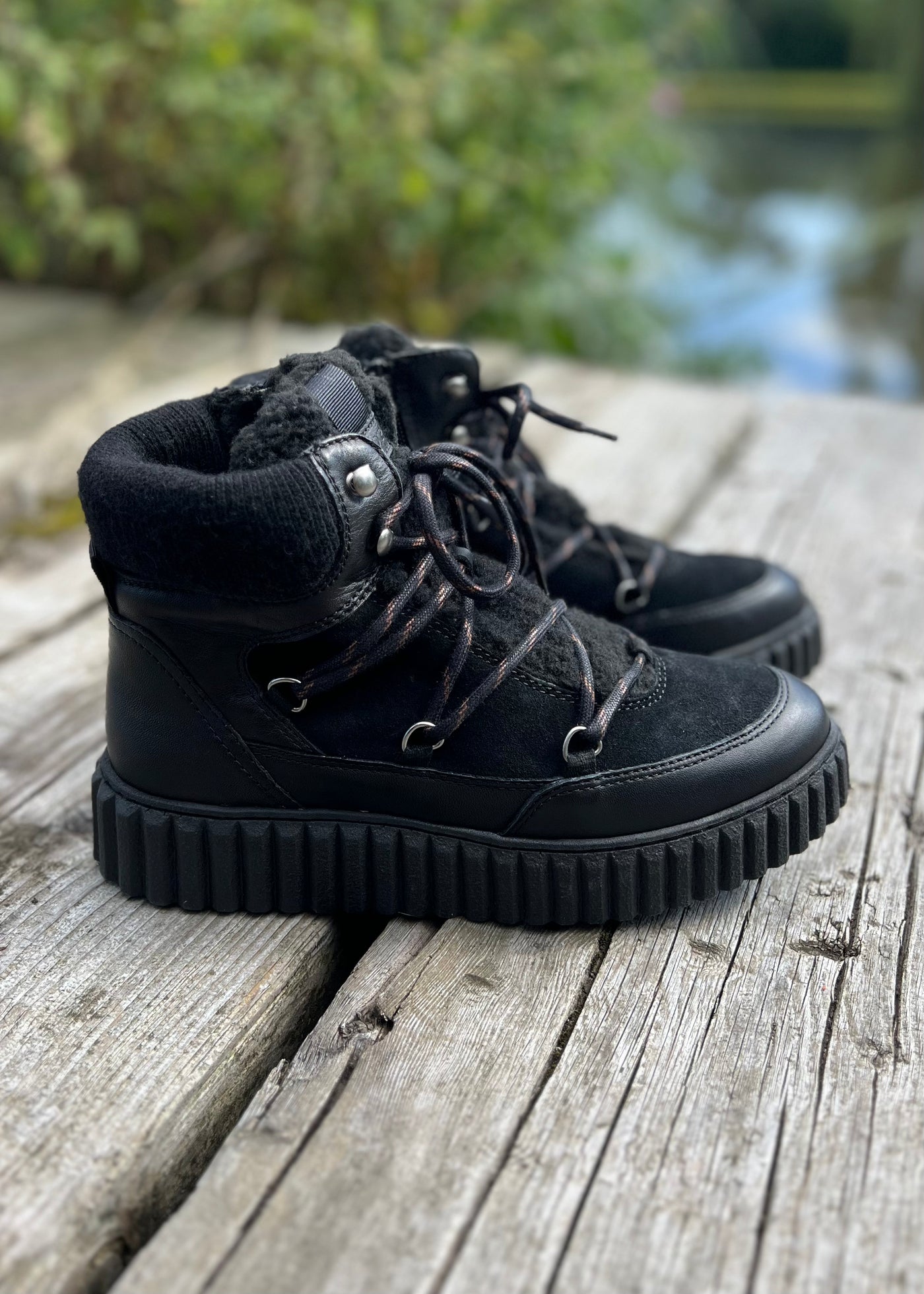 Black Leather & Fur Boots