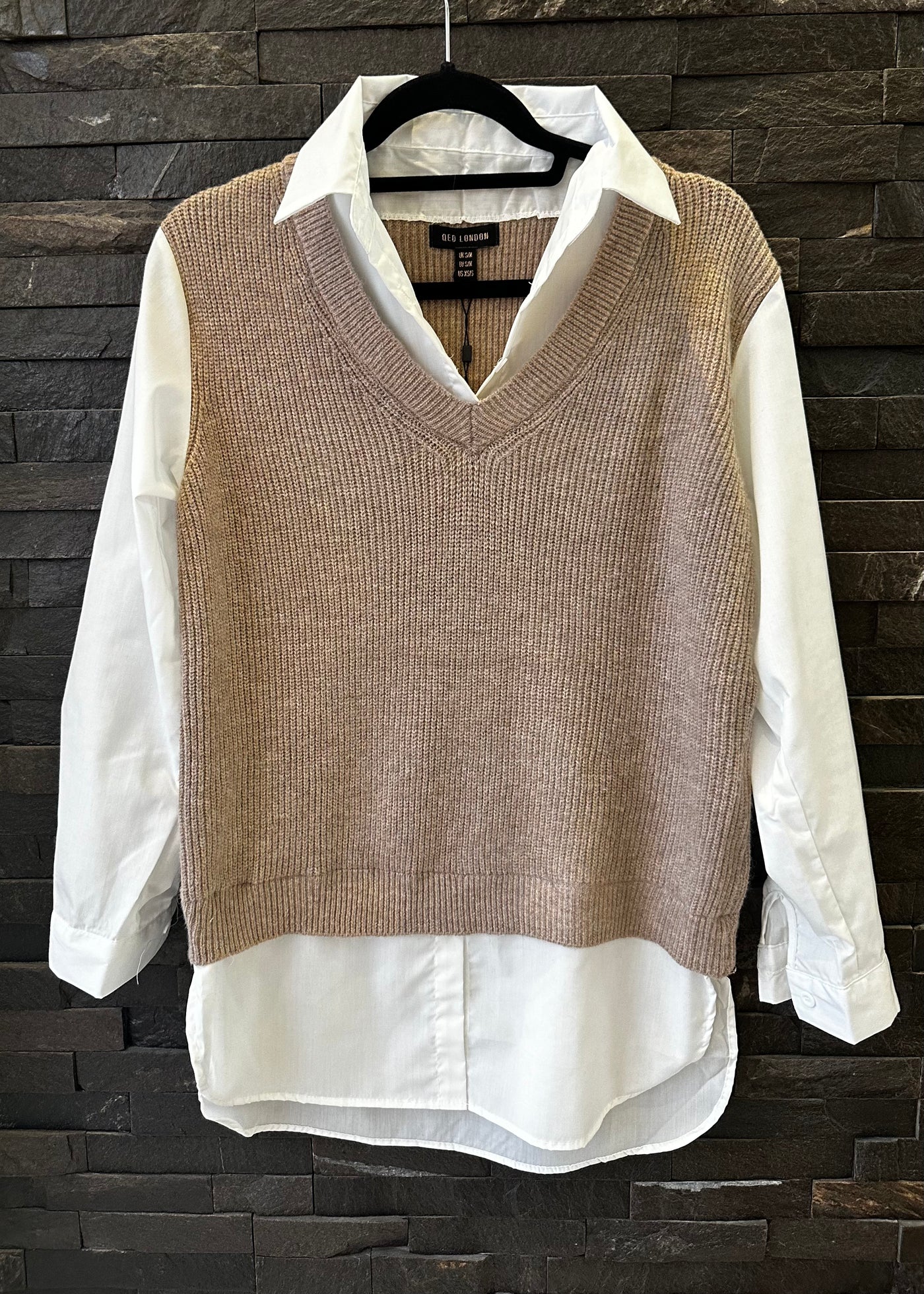 Shirt With Camel Knitted Vest