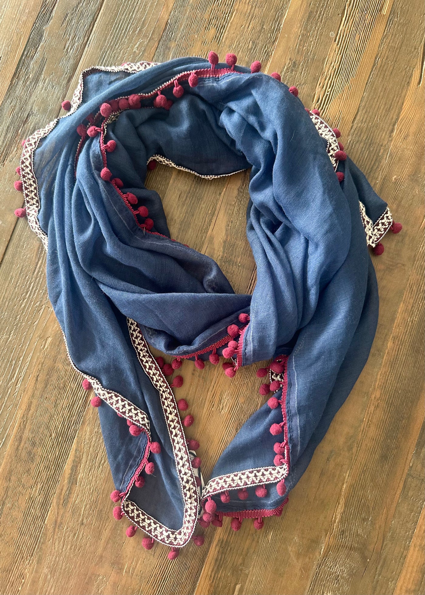 Navy Pom Pom Scarf