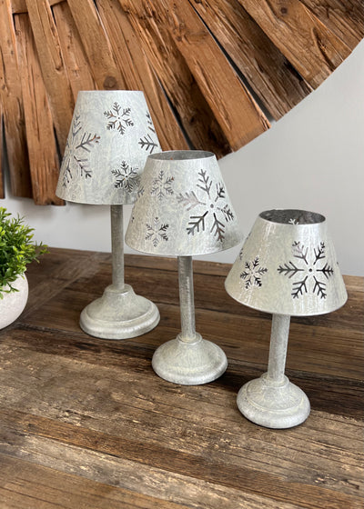 Set of 3 Silver Snowflake Tealight Lamps