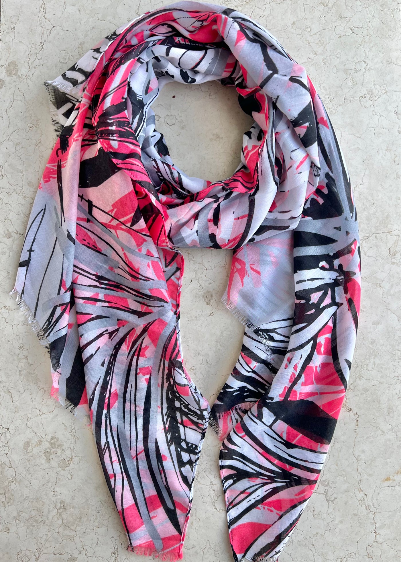 Pink Palm Leaves Scarf