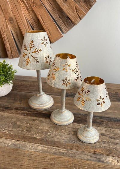 Set of 3 Gold Snowflake Tealight Lamps