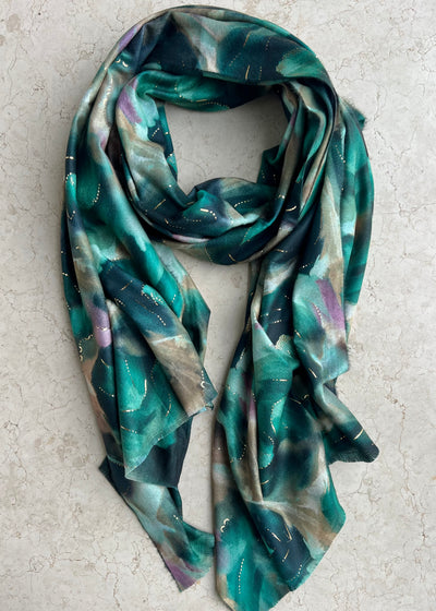 Green Watercolour Roses Scarf