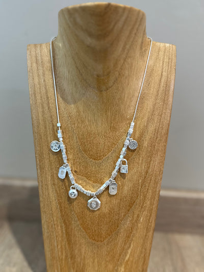 Matte Silver Charm Necklace