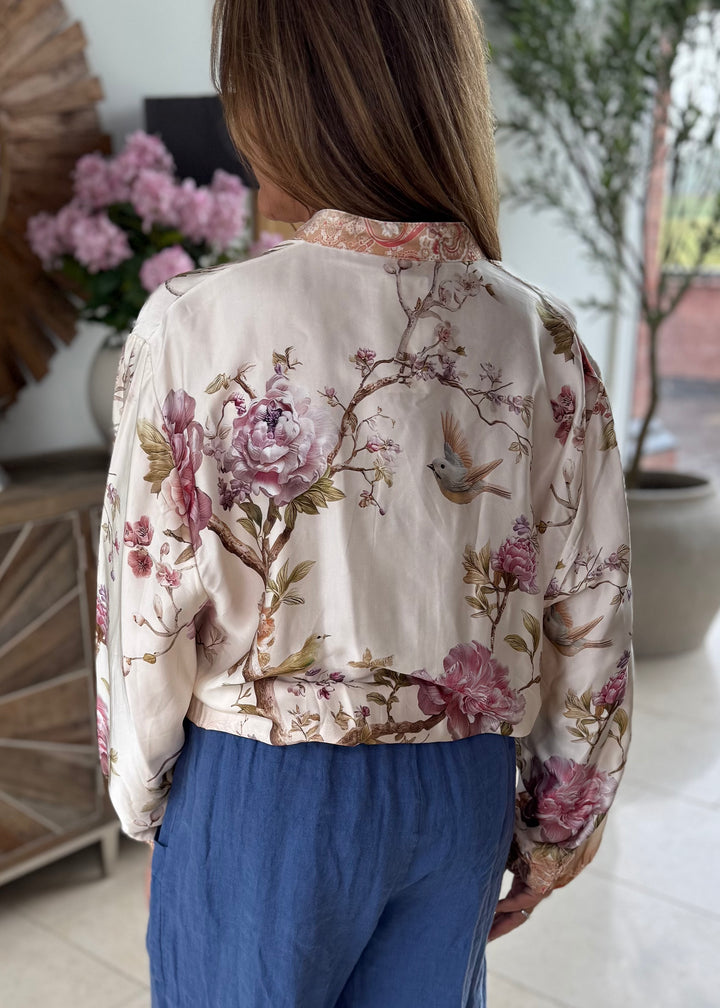 Silk Mix Floral Lightweight Bomber Jacket