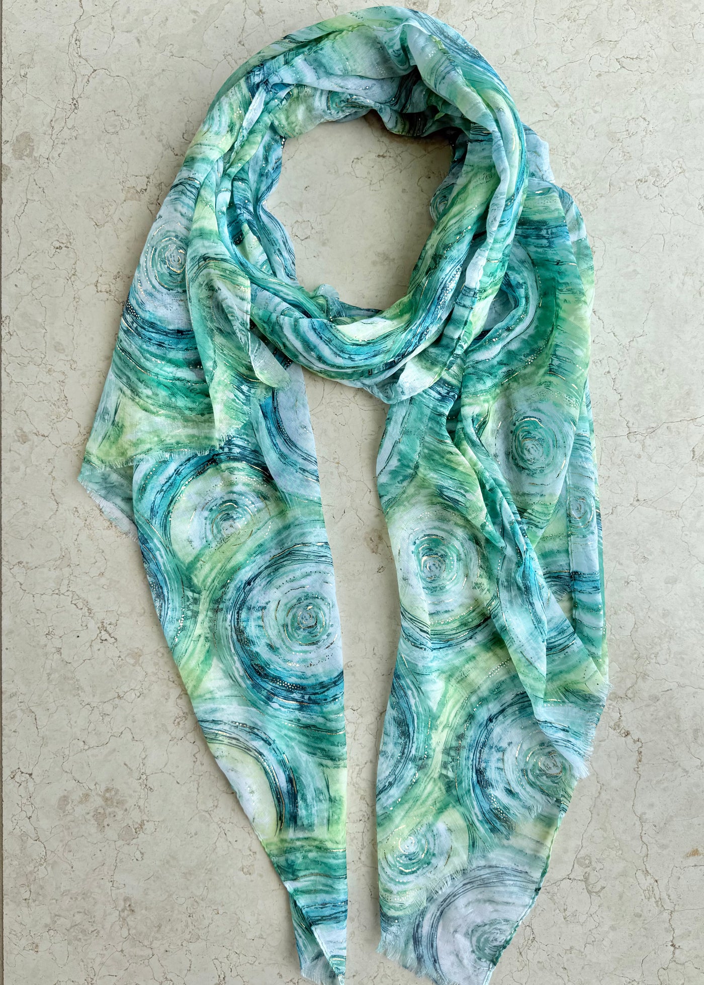 Blue, Green & Gold Circle Pattern Scarf