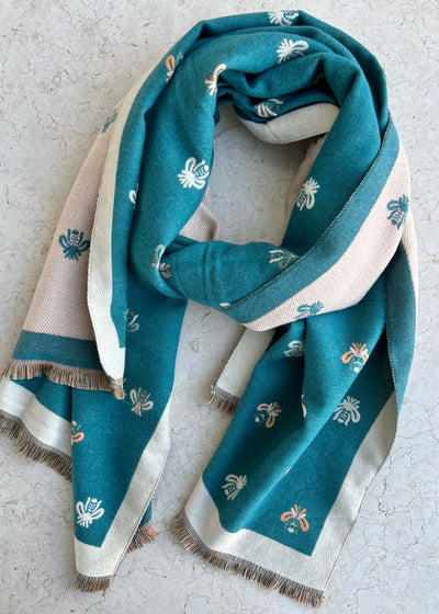 Teal Bee Scarf