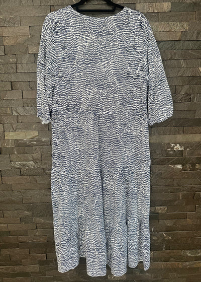White & Navy Pebble Tiered Dress