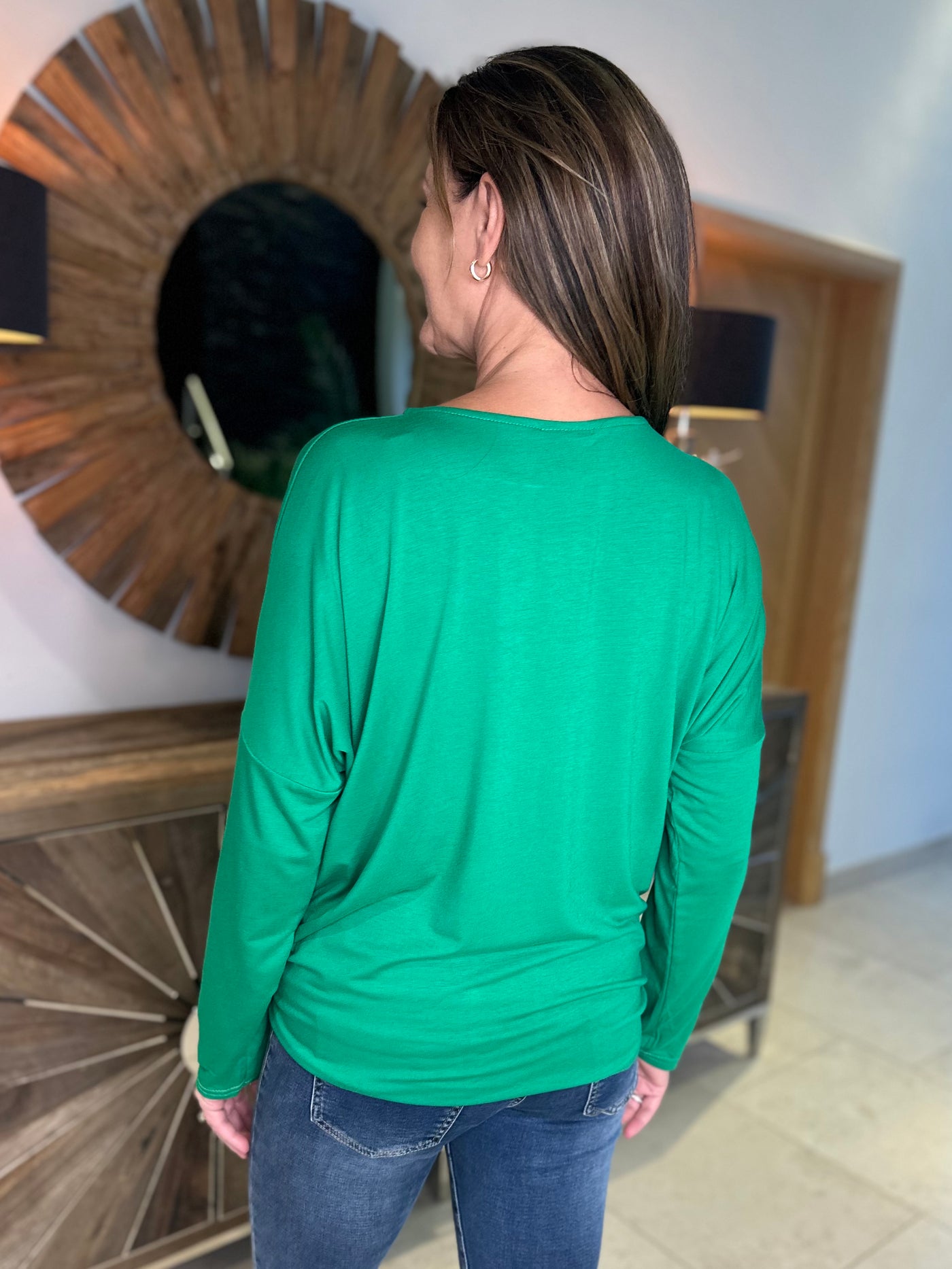 Green Long Sleeved Tie Front Top