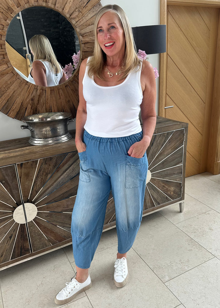 Denim Tencel Pocket Cocoon Trousers