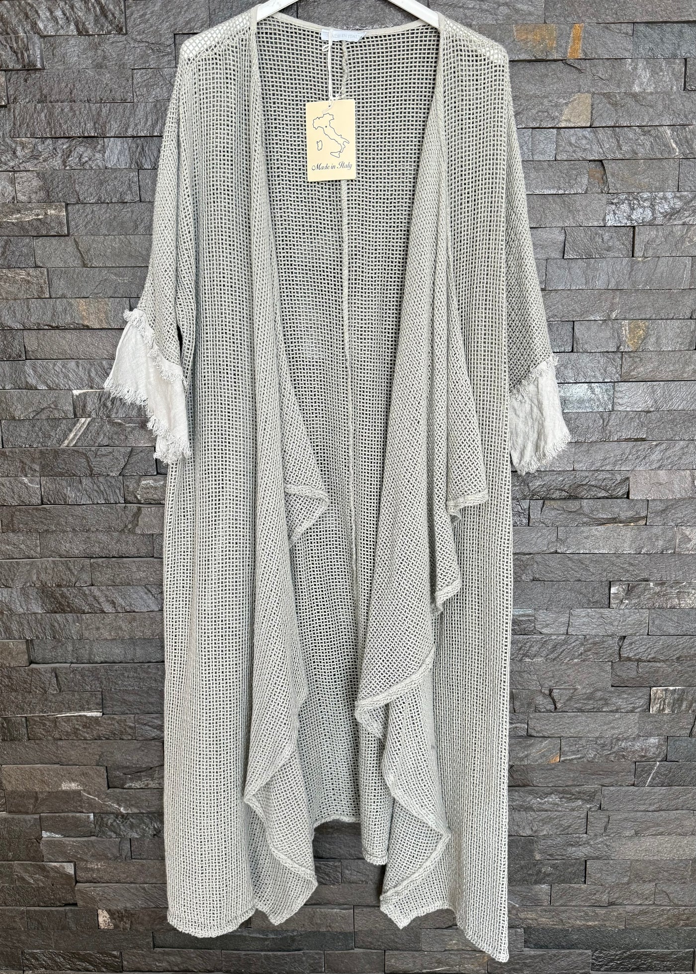 Khaki Waffle Waterfall Long Jacket