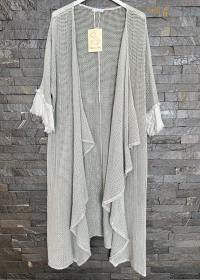 Khaki Waffle Waterfall Long Jacket