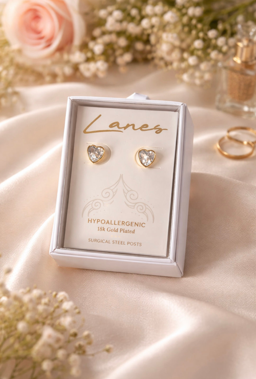 Diamanté Heart Stud Earrings