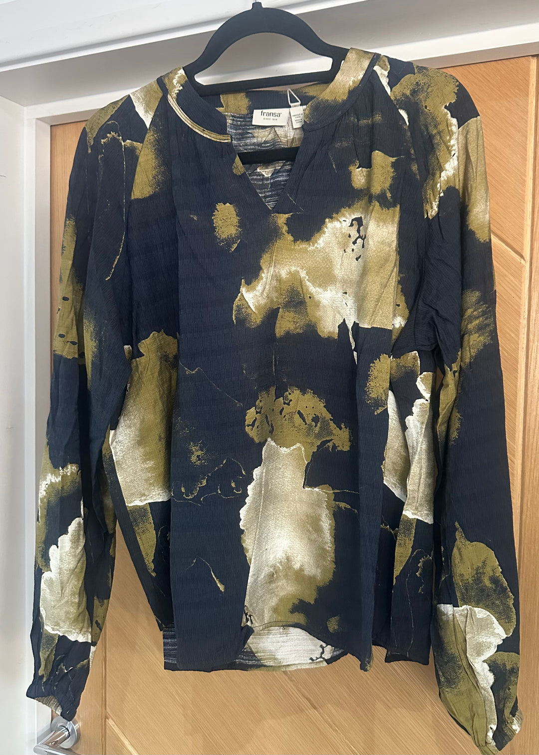 Fransa Olive Abstract Ariana Blouse