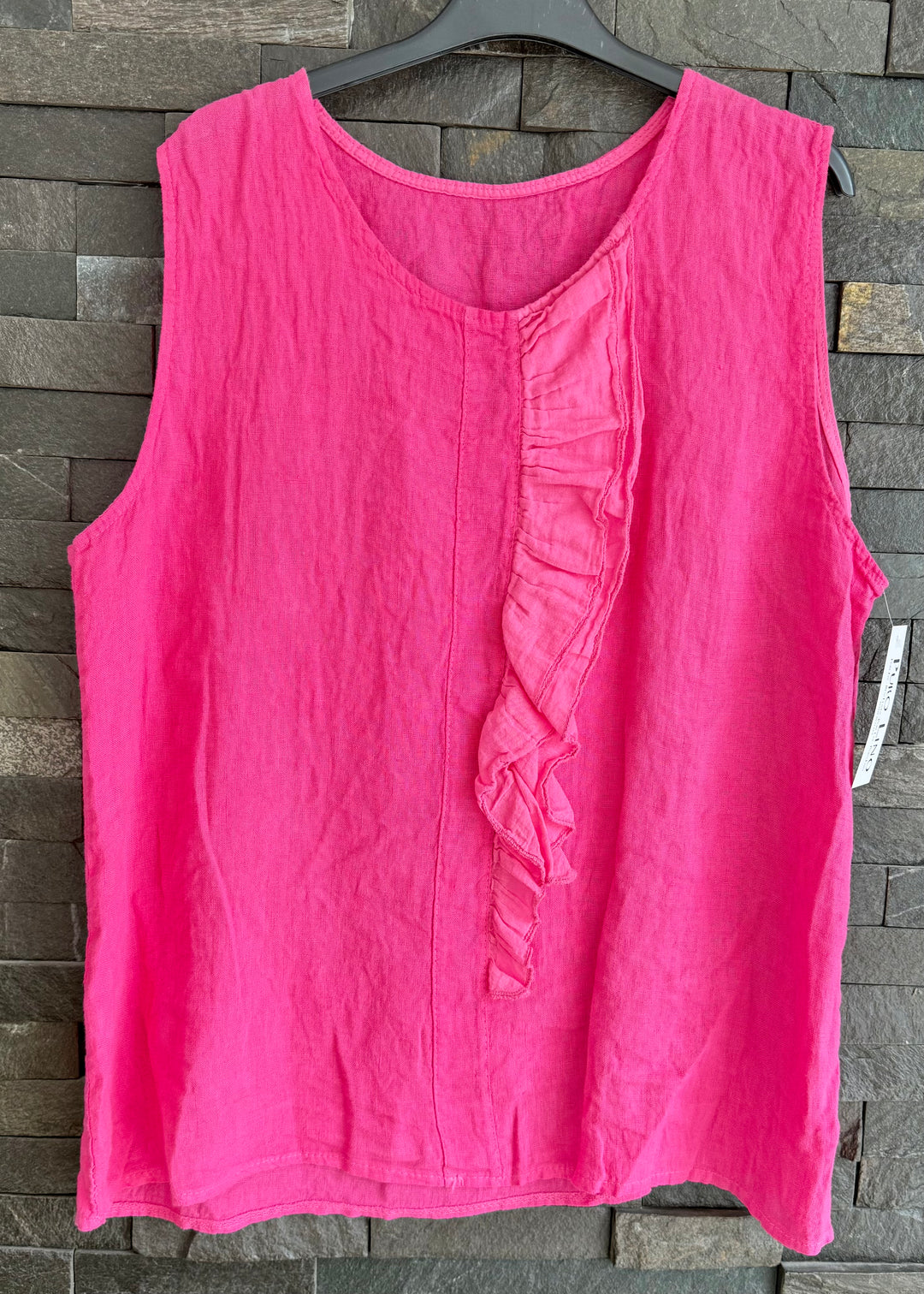Fuchsia Pink Ruffle Detail Linen Top