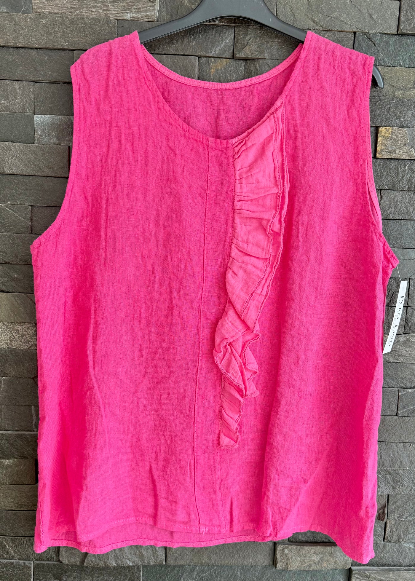 Fuchsia Pink Ruffle Detail Linen Top