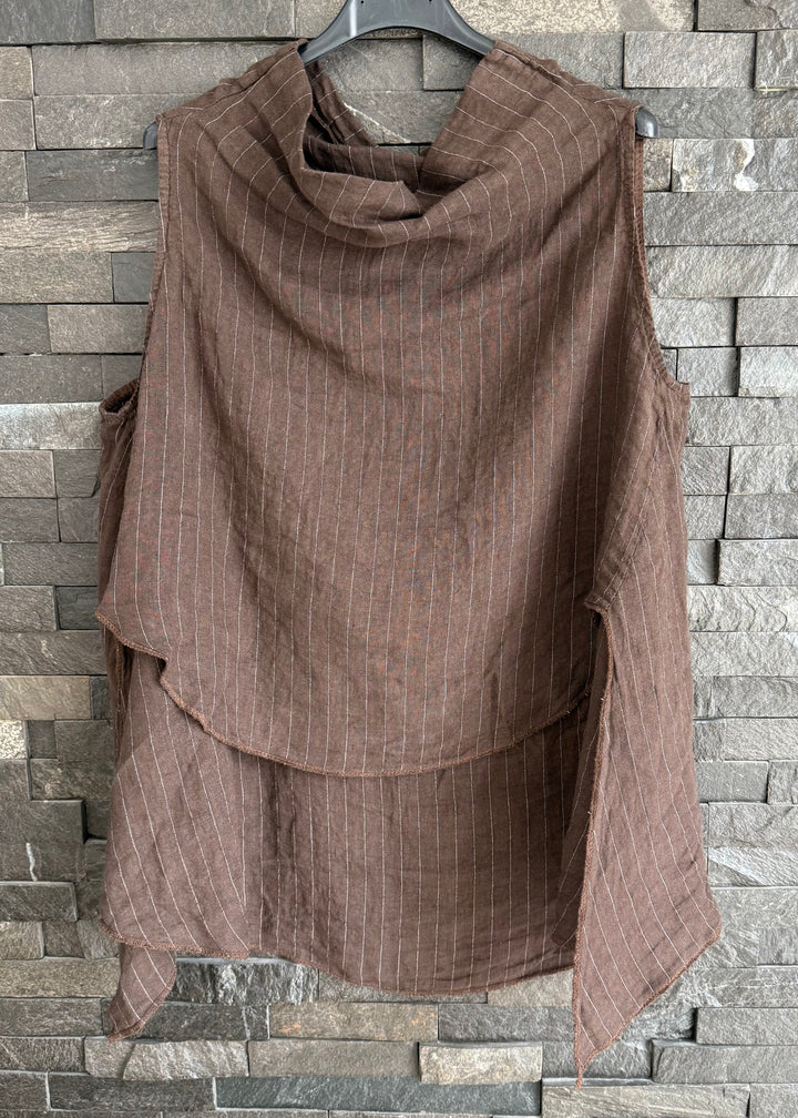 Chocolate Pinstripe Linen Hi Low Top