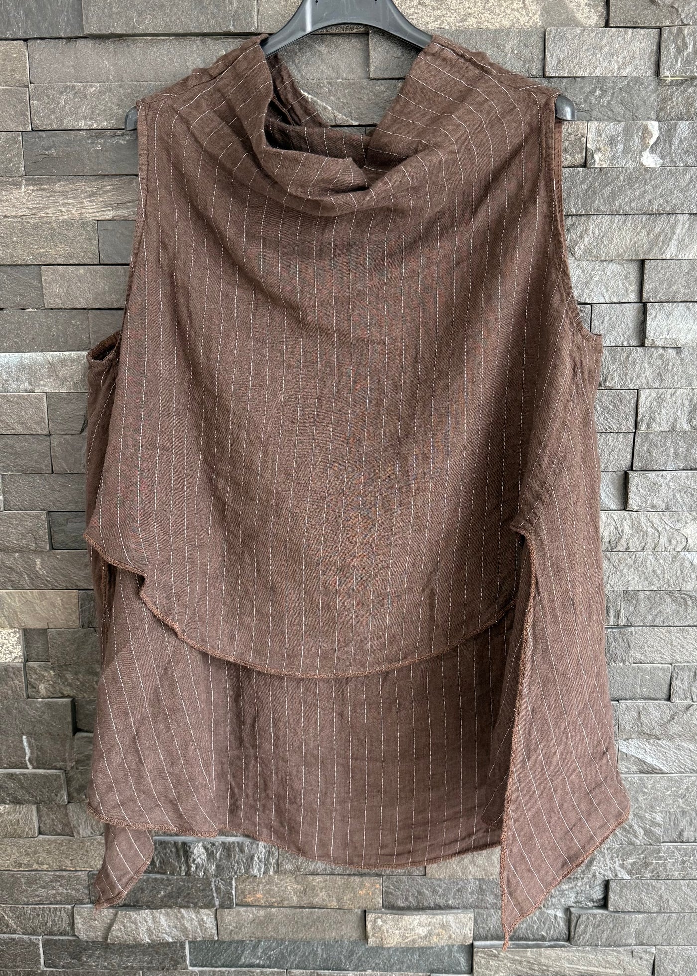 Chocolate Pinstripe Linen Hi Low Top